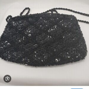 La Regale Black Sequin Clutch